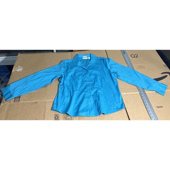 Chico's Women's No-Iron Turquoise Button Up Top, Blue Blouse Aqua‎ Teal, Office - Picture 1 of 6